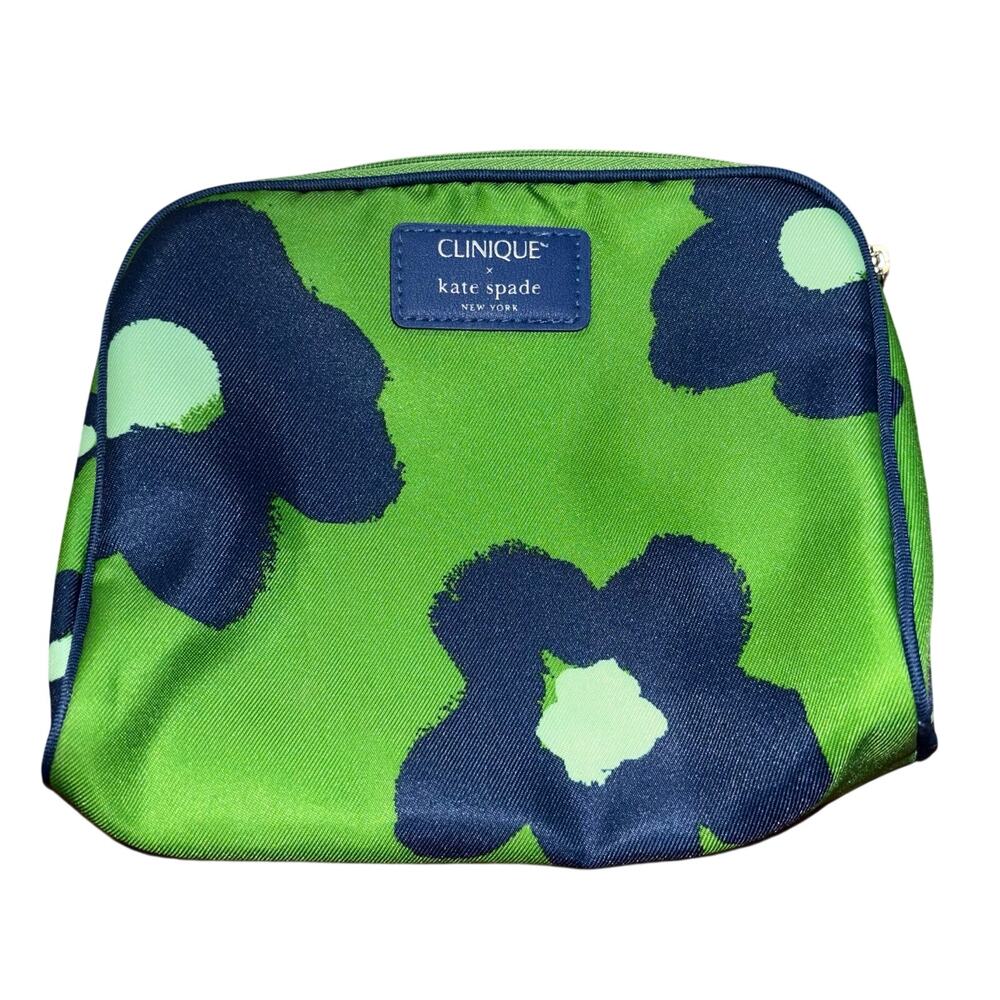 Kate Spade Clinique green blue flowers makeup cosmetic bag